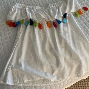 White off shoulder top with tassels
